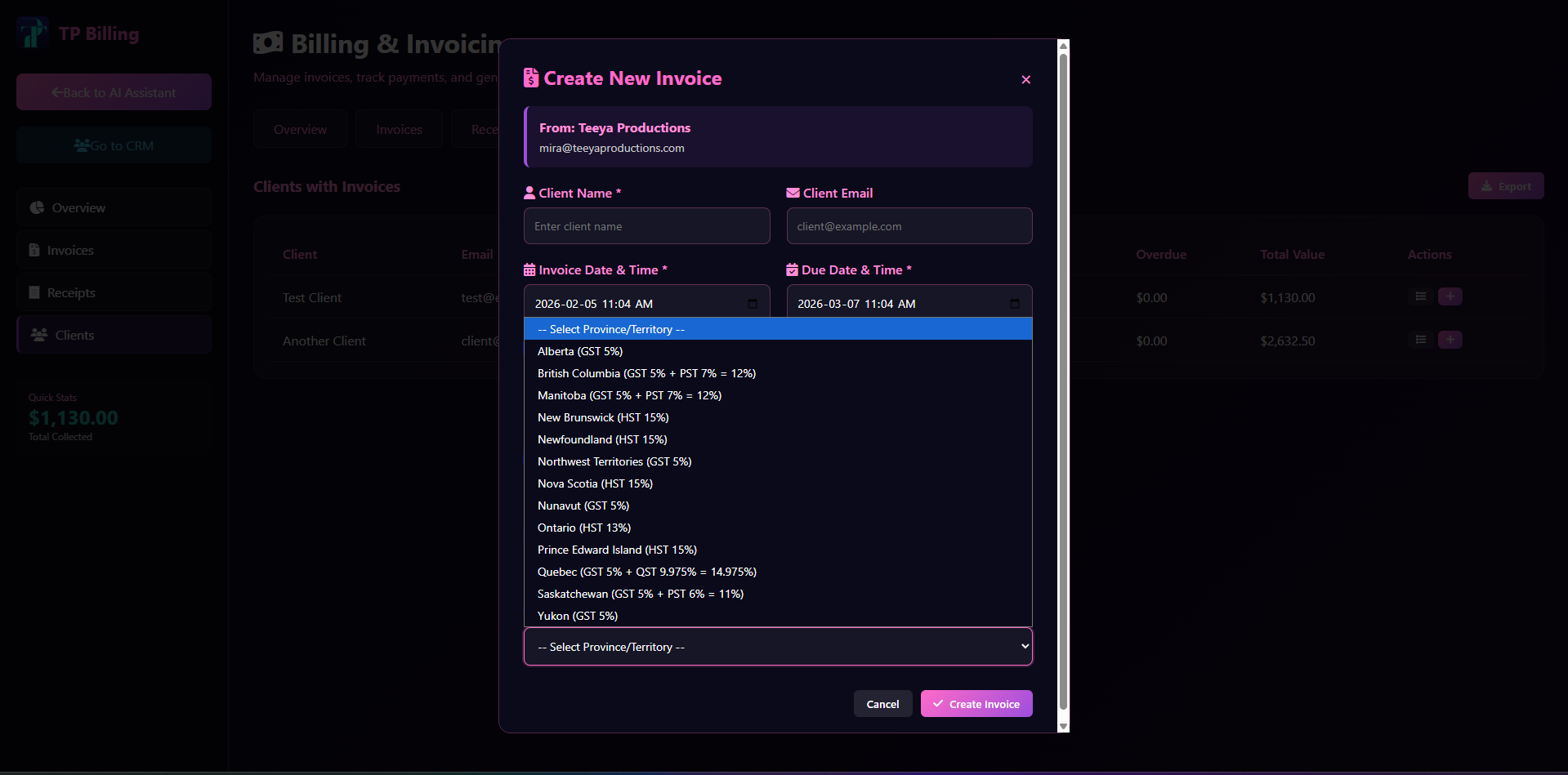 Create Invoice (Dark)